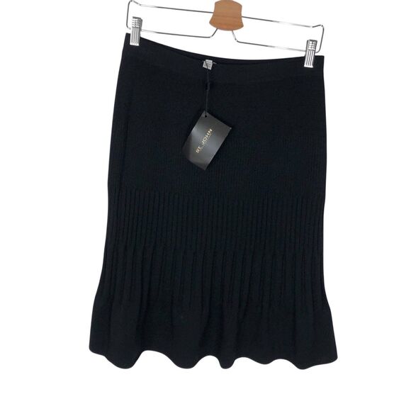 ST. JOHN COLLECTION 8 Black Skirt Santana Knit Ribbed A-line Wool Blend NWT $375 - Picture 1 of 12